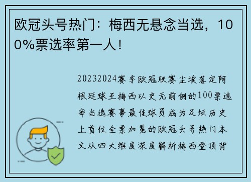 欧冠头号热门：梅西无悬念当选，100%票选率第一人！